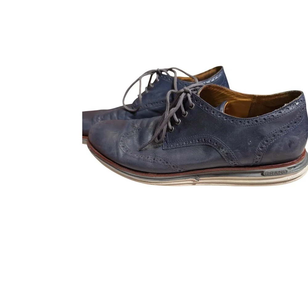 Cole Haan Original Grand Wingtip Oxford Navy‎ Blue Leather Mens Dress Shoes